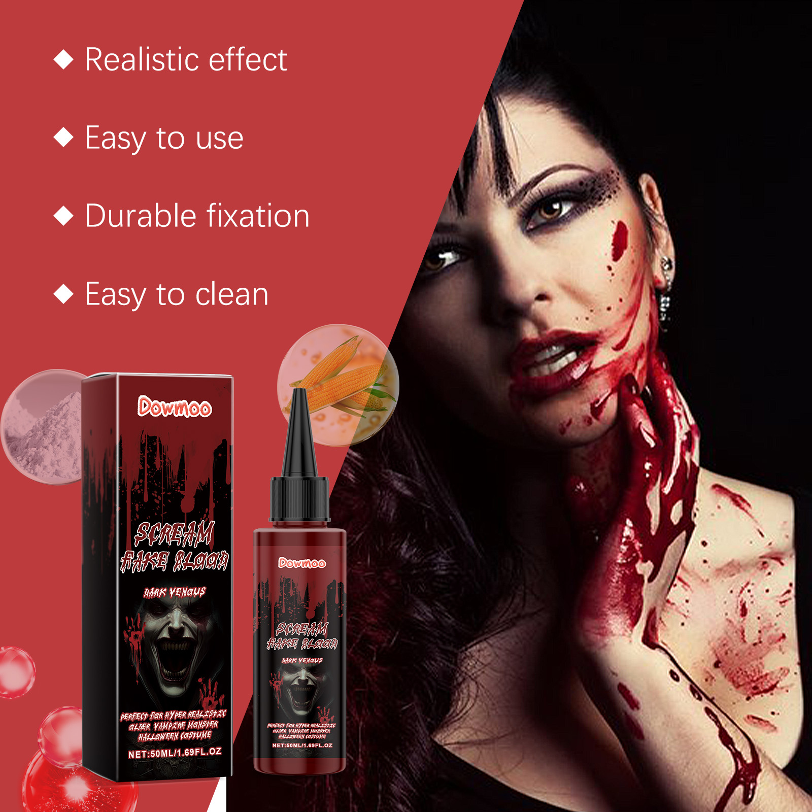 Easy Cosplay Prop - ハロウィーン用、リアルな血の質感を再現した偽の血（血漿）、50ml。簡単に洗い落とせる。コスプレパーティーやホラー風のメイクアップに最適な道具。