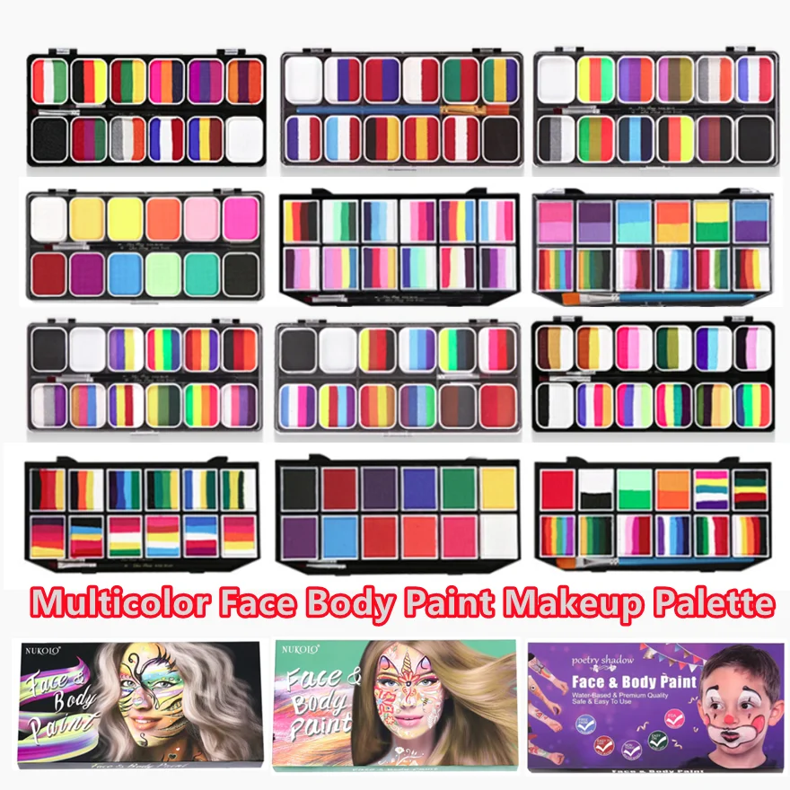 Cosplay Prop Paint - 子供と大人のための色とりどりの顔の絵のキット,ブラシ付きの12色のメイクパレット,ハロウィーンのカーニバル,コスプレアート,アーティスト